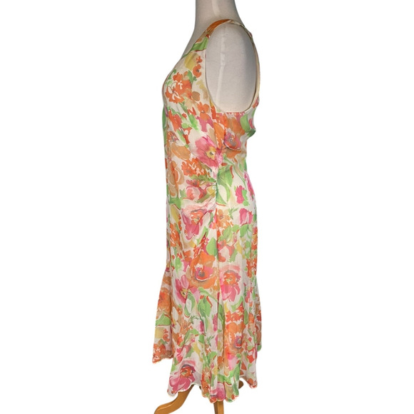 Lauren Ralph Lauren Floral Lined Sleeveless Chiffon Size12 Pastel Colors V-Neck - Picture 4 of 13
